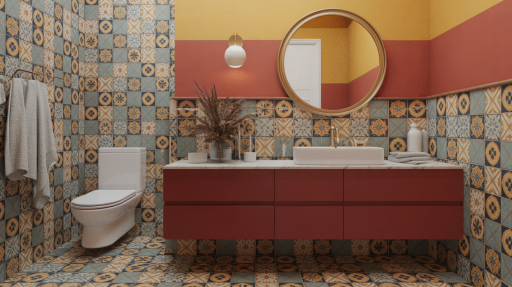 Global Charm with Patchwork Tile and Color Block Walls