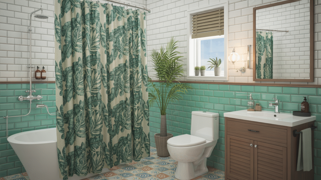 Tropical Fun with a Leaf Curtain and Color Block Walls