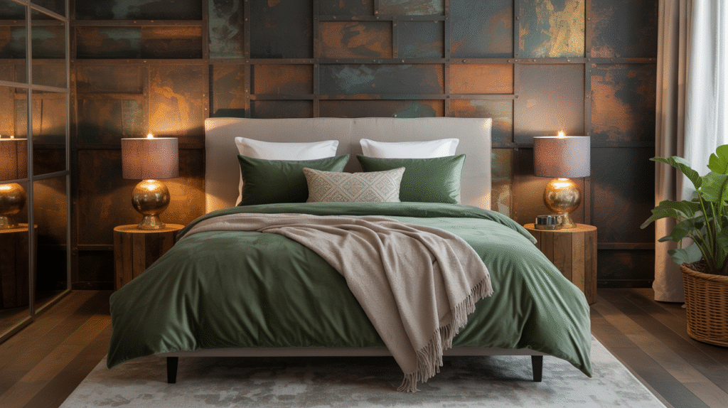 Green Velvet and Rustic Slate