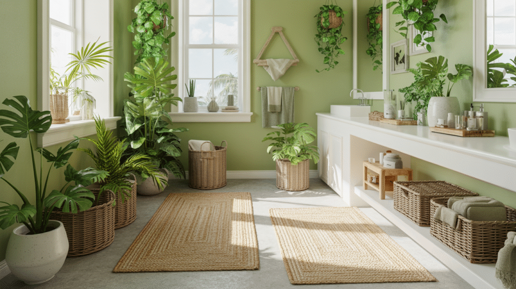 Green Tiles Paired with Warm Wood Accents for Scandinavian Warmth