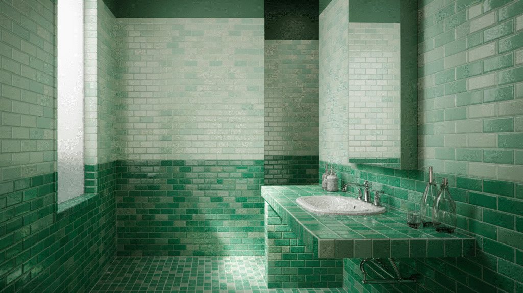Multitonal Green Layers Blended Across Walls, Floors, and Ceilings