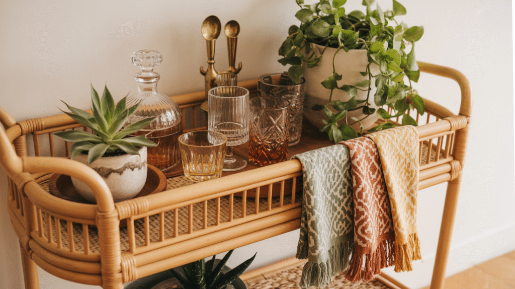 Boho-Chic Bar Cart for Entertaining