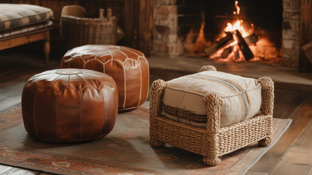 Woven or Leather Poufs