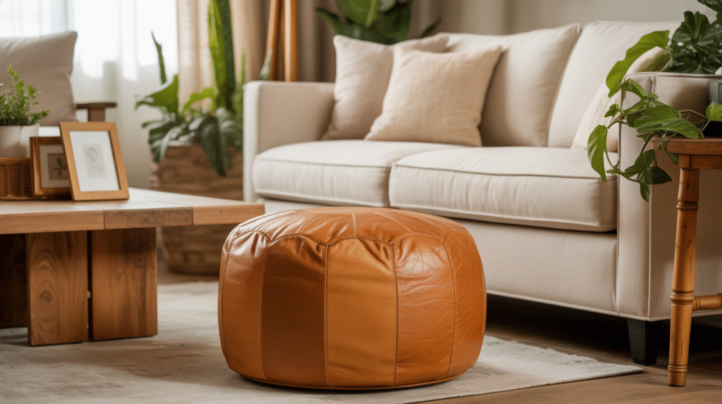 Leather Pouffe Ottoman