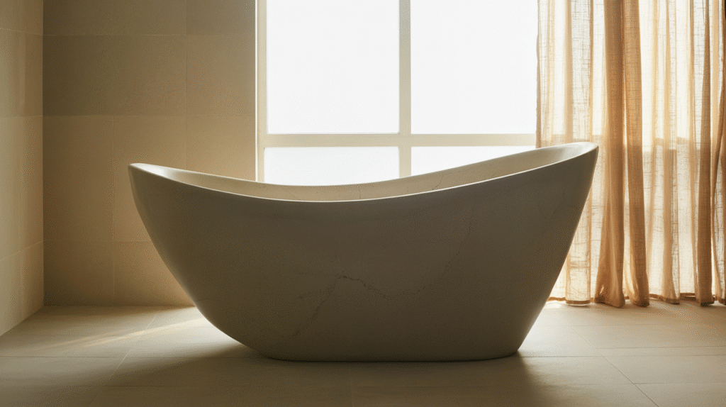 Matte Gray Tub with Light-Filled Framing