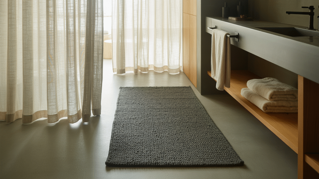 Charcoal Grey Rug Runner & Misty Gray Curtain
