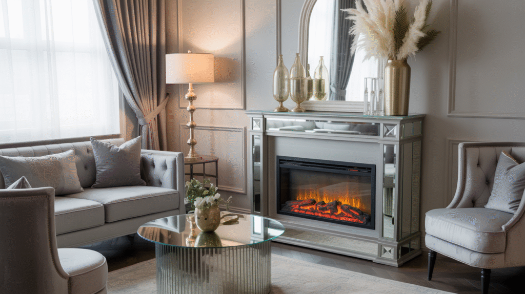 Mirrored Electric Fireplace