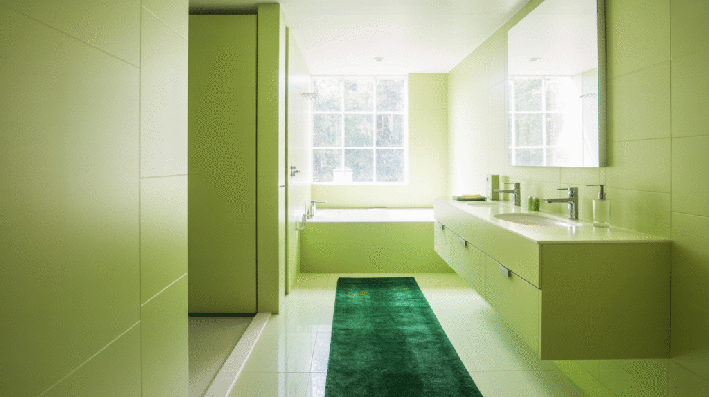 Bright-Green Runner Rug Infusing Energy into a Soft-Green Palette