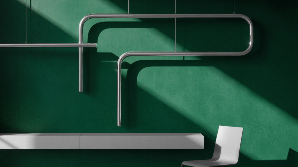 Bold Green Statement Wall Highlighted by Minimalist Fixtures