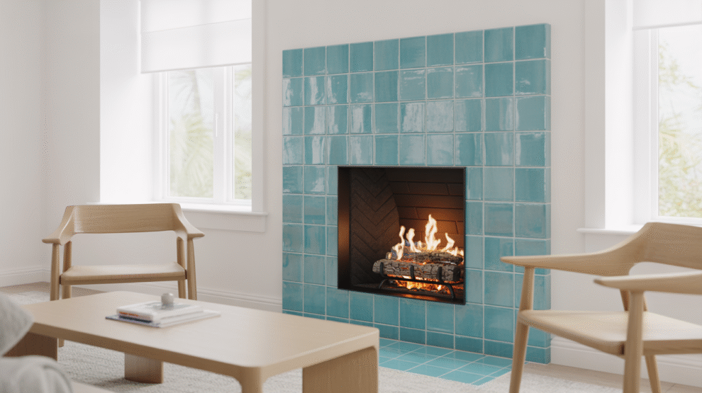 Turquoise Tile Fireplace Surround