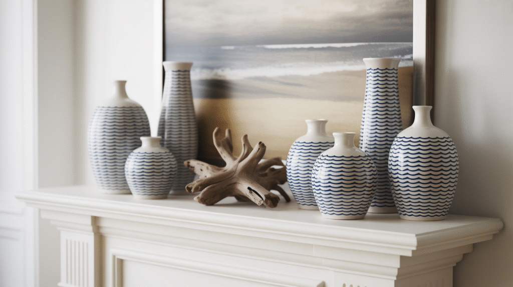 Blue and White Vases Add Ocean Color and Balance