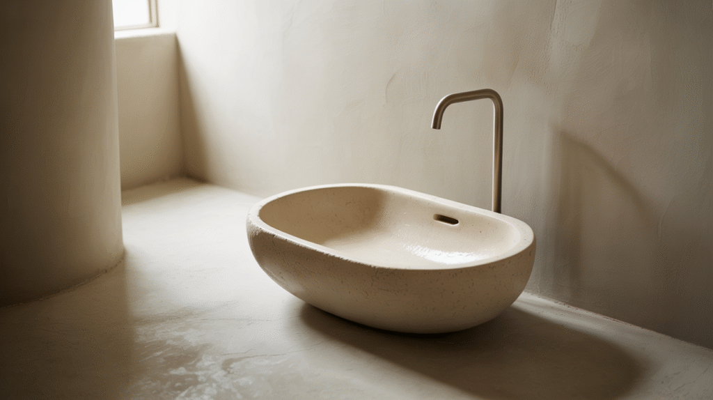 Freestanding Sink with Smooth Plaster Wall