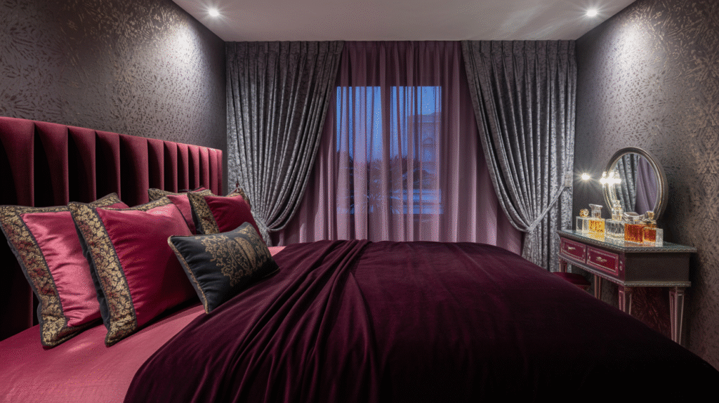 Gray, Purple, and Red Drama for a Luxurious Vibe