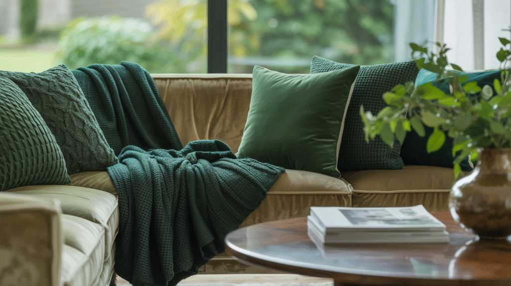 Incorporate Textured Green Accents for Layered Style