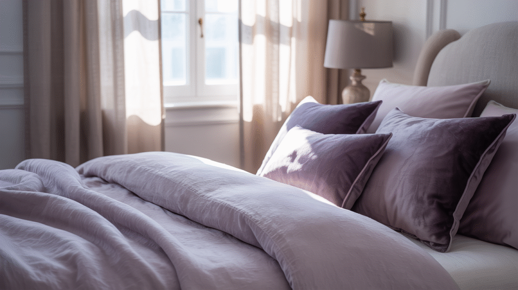 Layered Light Gray and Lavender for Cozy Bedrooms