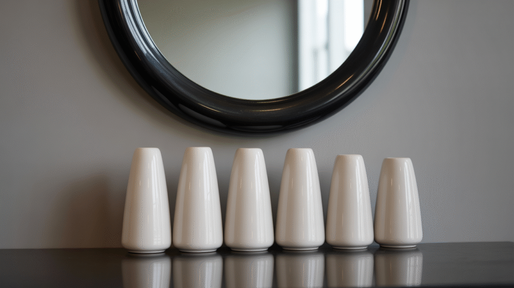 White Vases with Black Mirror