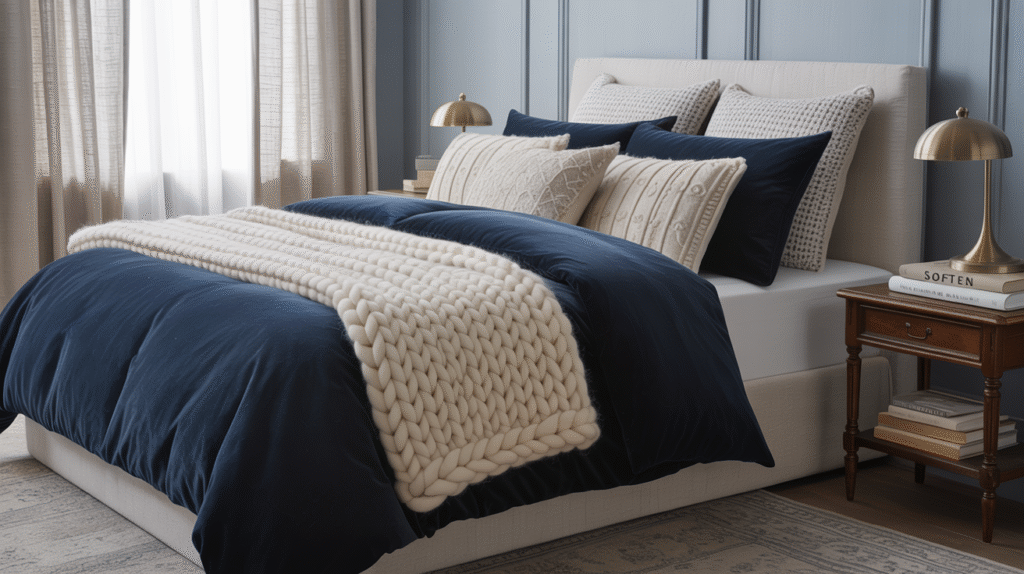 Soften a Navy Room with Cozy Layers