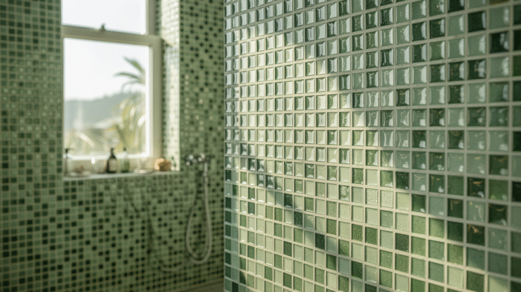 Recycled-Glass Green Mosaic Tiles Adding Sparkle and Textural Depth
