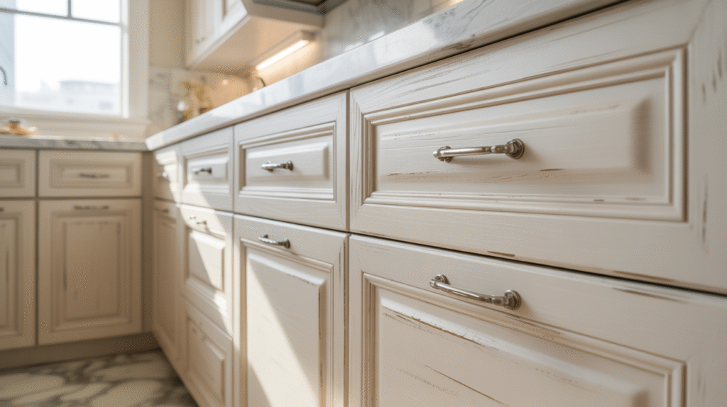 White Cabinets with Layered Textures for Timeless Appeal