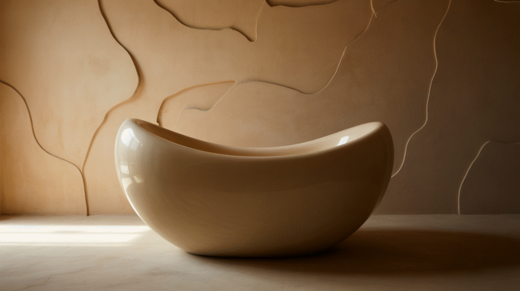Textured Plaster Walls with a Sculptural Tub