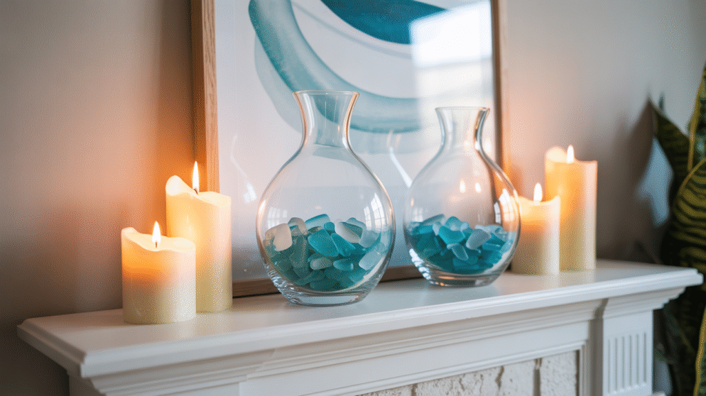 Sea Glass in Clear Vases Elevates Elegance with Coastal Charm