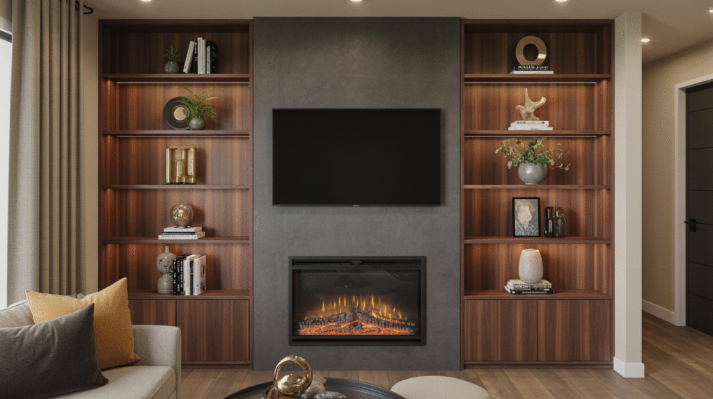 LED-Lit Walnut Shelving