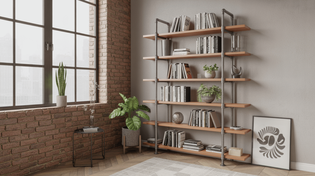 Pipe and Wood Bookshelf