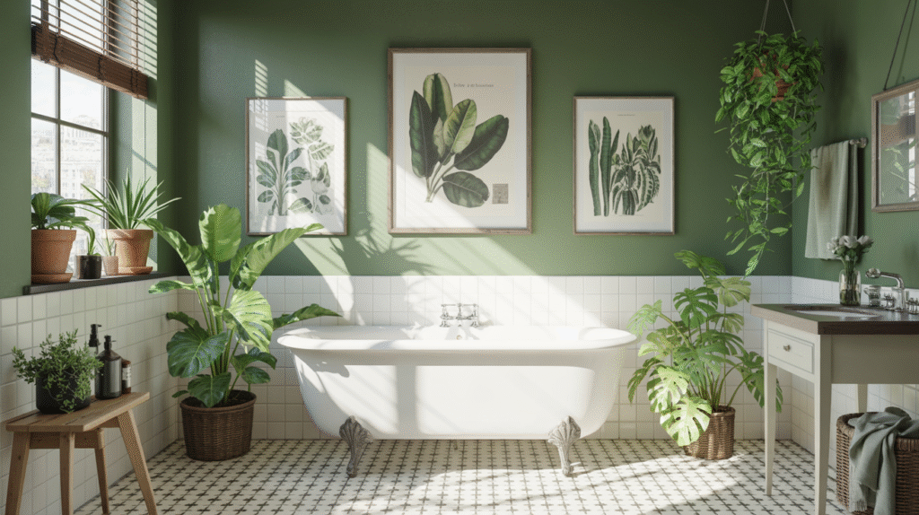 Live Greenery and Framed Leaf Art Bringing Lush Texture Indoors