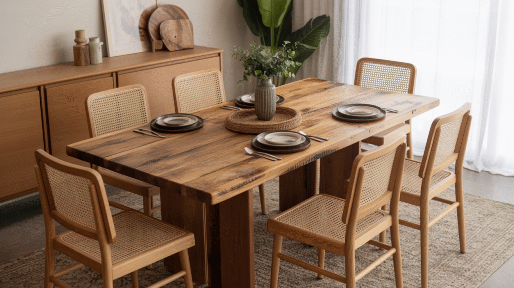 Rustic Wooden Dining Table as a Focal Point