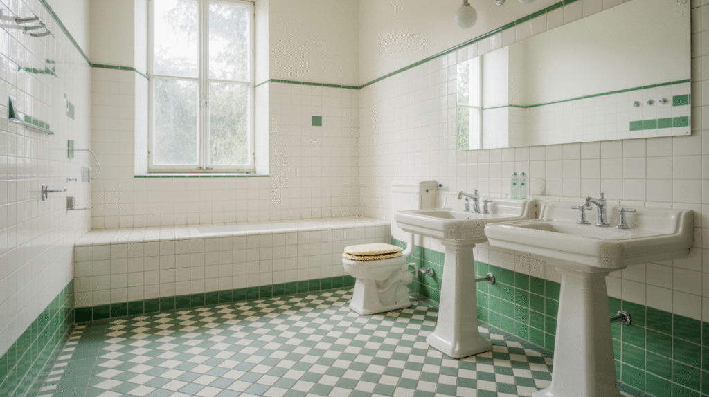 Green-and-White Checkerboard Floors Adding Playful Retro Personality