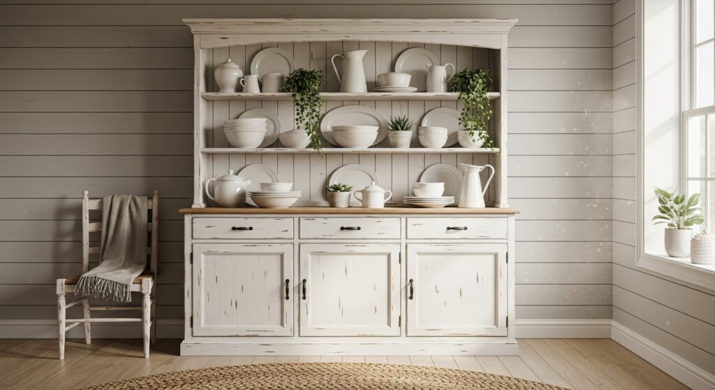 Distressed White Hutch